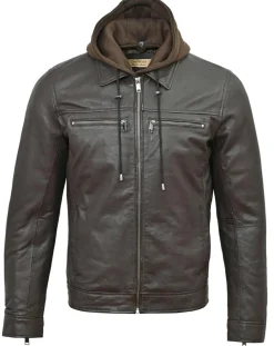 Veste à capuche en Cuir Niort marron