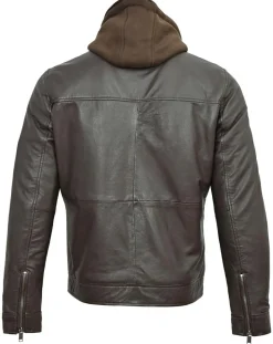 Veste à capuche en Cuir Niort marron