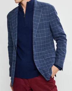 Veste à carreaux bleu moyen