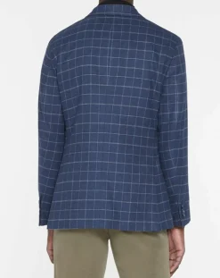 Veste à carreaux bleu moyen