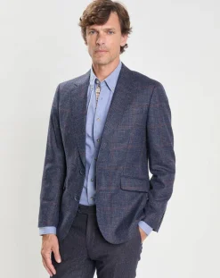 Veste en Laine mélangée Check à imprimé Prince de Galles bleue