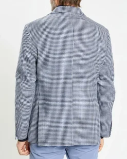 Veste à imprimé pied-de-poule bleue