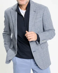 Veste à imprimé pied-de-poule bleue