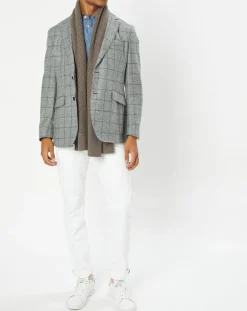 Veste 100% Laine à carreaux fins gris/bleu