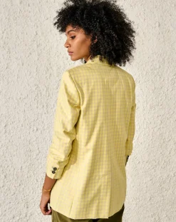 Veste Blazer en Coton Vivien motif vichy jaune