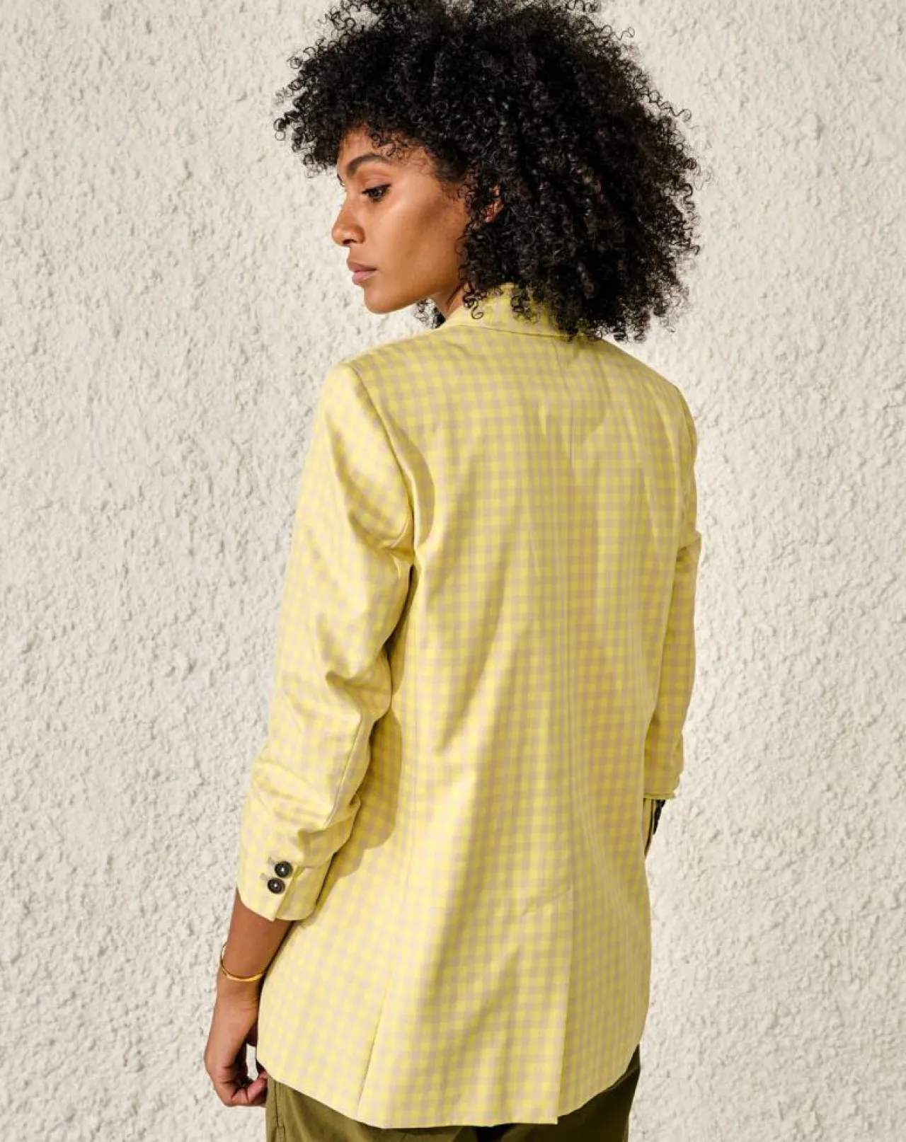 Veste Blazer en Coton Vivien motif vichy jaune
