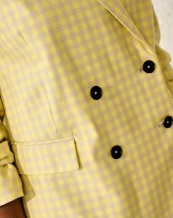 Veste Blazer en Coton Vivien motif vichy jaune