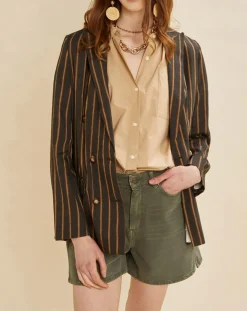 Veste blazer en Lin mélangé Valeria rayée kaki