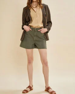 Veste blazer en Lin mélangé Valeria rayée kaki