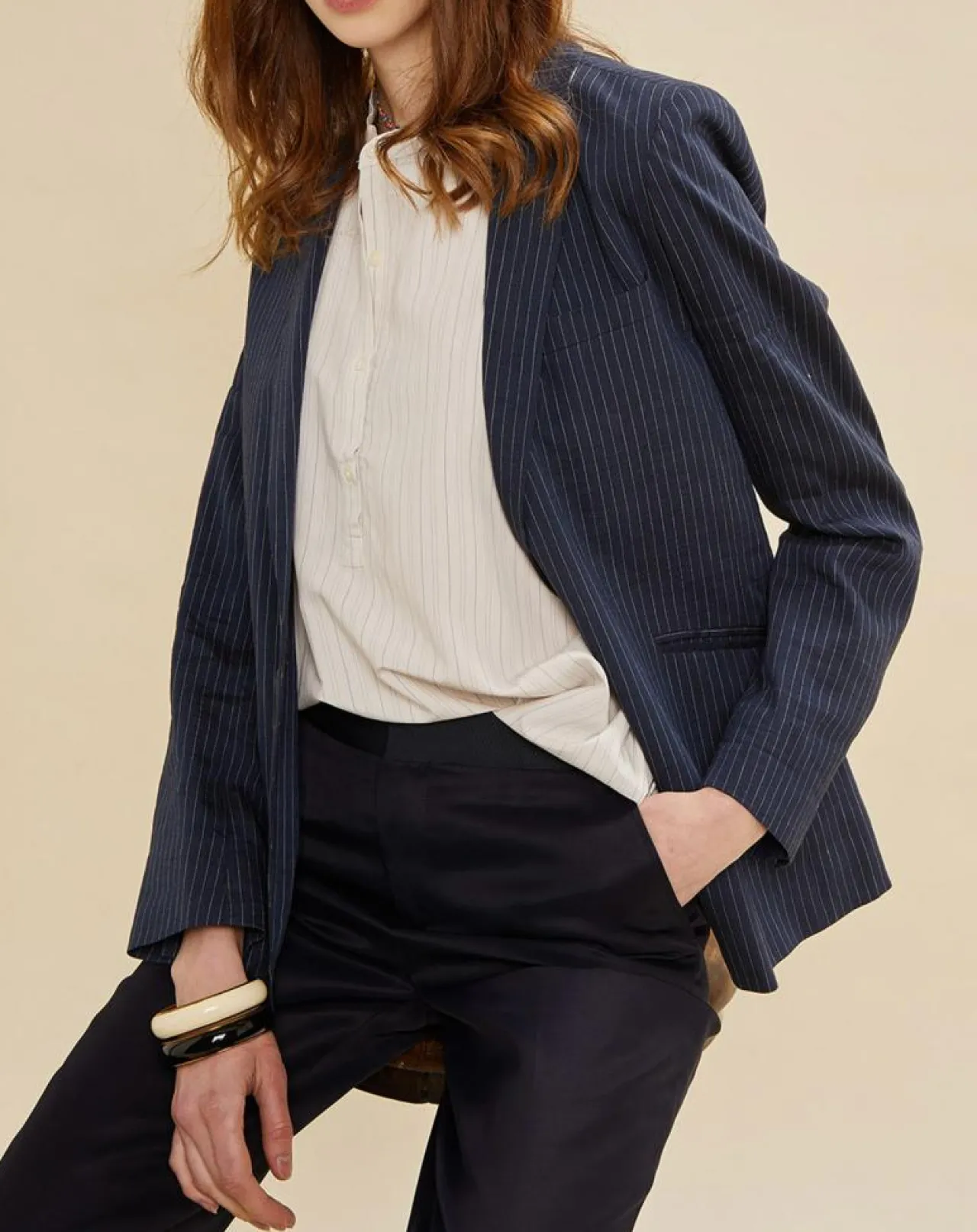 Veste blazer en Lin mélangé Virgile bleue