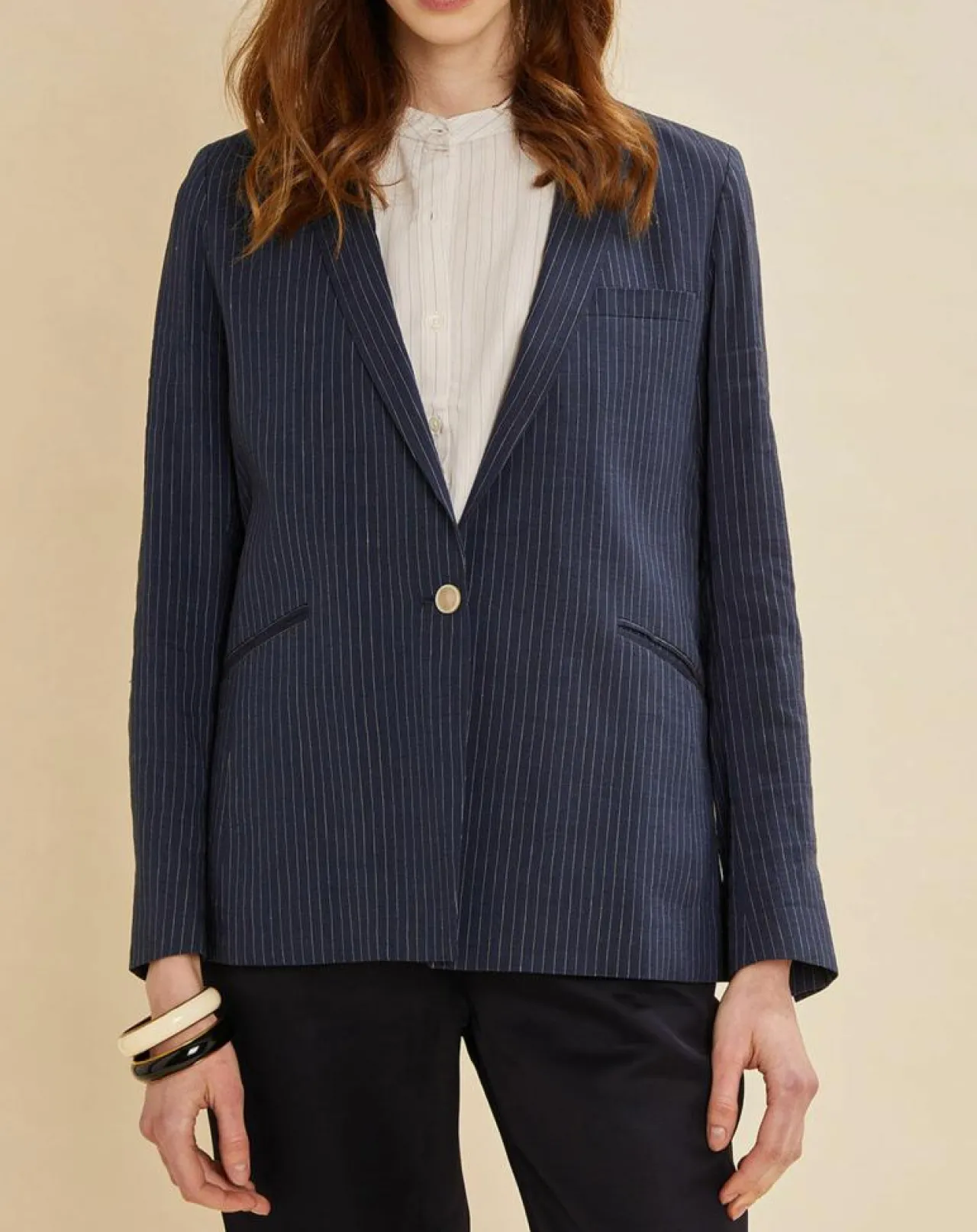 Veste blazer en Lin mélangé Virgile bleue