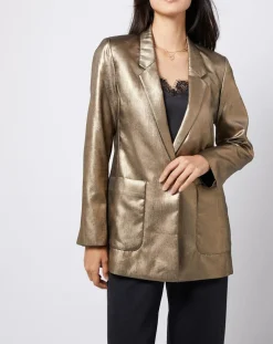 Veste blazer enduit métallisé coupe droite bronze
