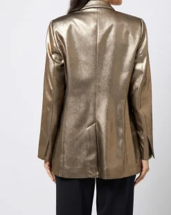 Veste blazer enduit métallisé coupe droite bronze