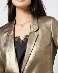 Veste blazer enduit métallisé coupe droite bronze