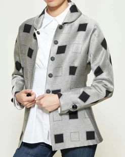 Veste courte à imprimé géométriques argenté/noir