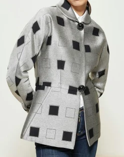 Veste courte à imprimé géométriques argenté/noir