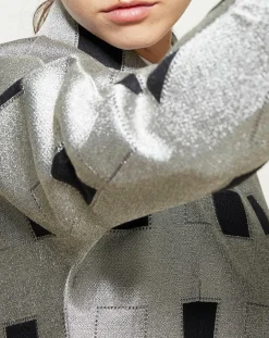 Veste courte à imprimé géométriques argenté/noir