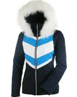 Veste de ski Dufour fausse fourrure amovible marine/blanc