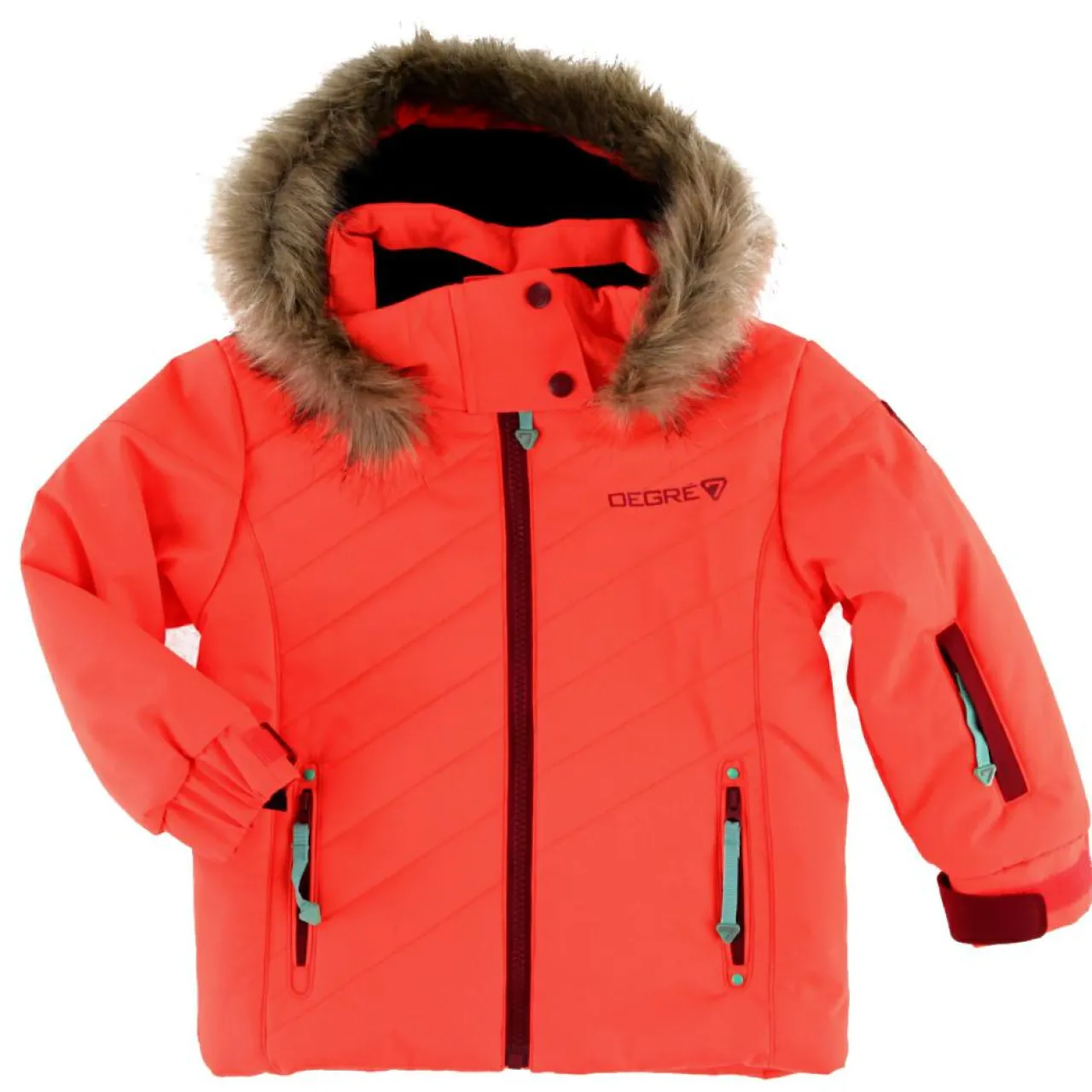 Veste de Ski Pingouin col fausse fourrure rouge orange