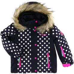 Veste de Ski Rose col fausse fourrure bleu foncé/blanc