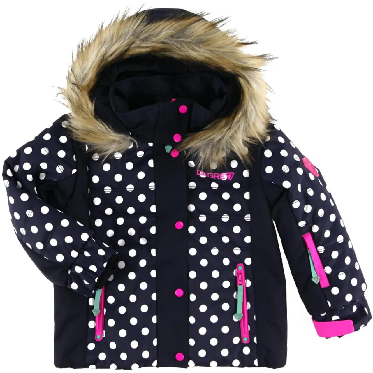 Veste de Ski Rose col fausse fourrure bleu foncé/blanc
