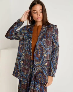 Veste Emma satinée imprimée bordeaux/bleu