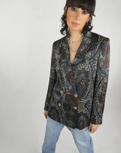 Veste Emma satinée imprimée bordeaux/bleu