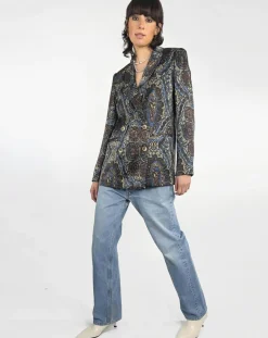 Veste Emma satinée imprimée bordeaux/bleu