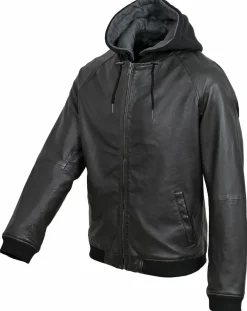 Veste en Cuir à capuche Bruz noire