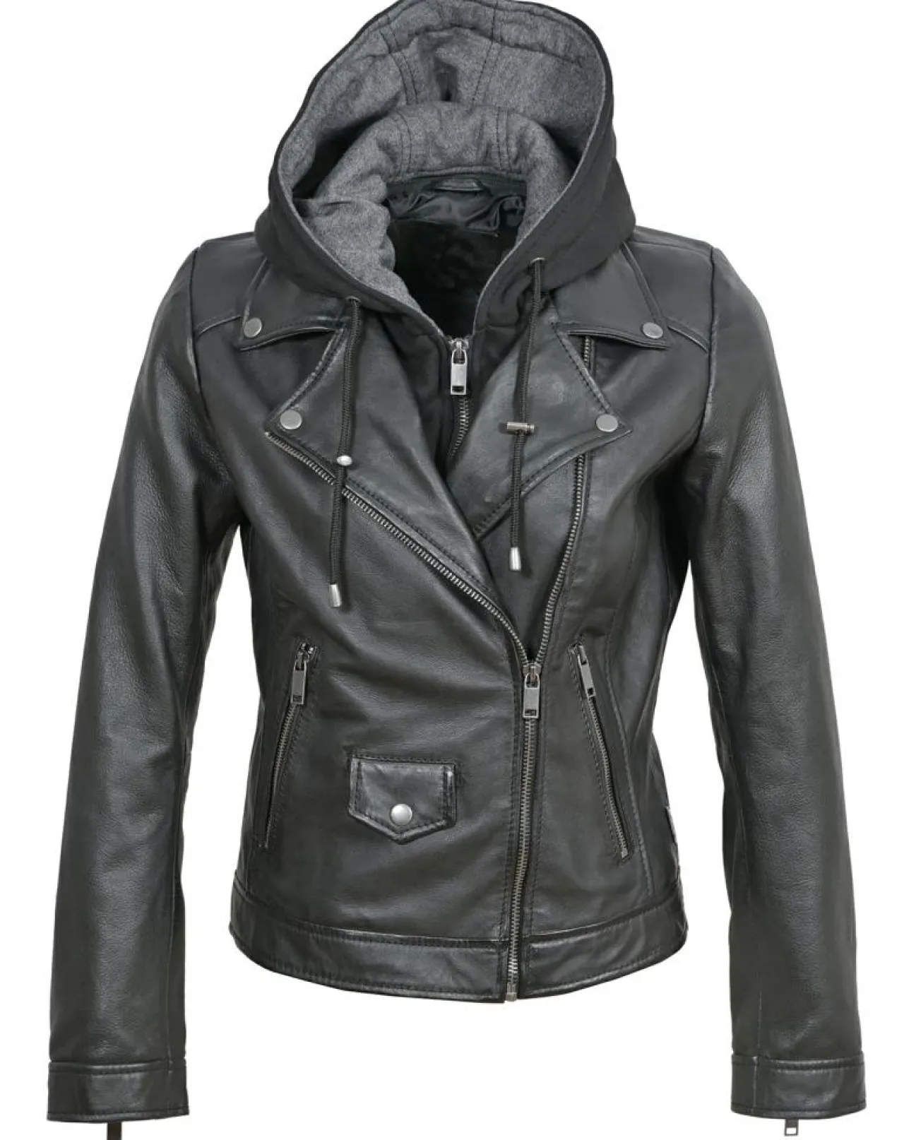 Veste en Cuir à capuche Cloelia noire