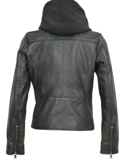 Veste en Cuir à capuche Cloelia noire