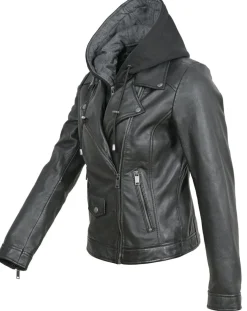 Veste en Cuir à capuche Cloelia noire