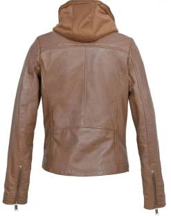 Veste en Cuir à capuche Cloelia cognac
