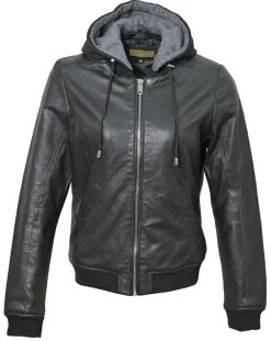 Veste en Cuir à capuche Cornelia noire