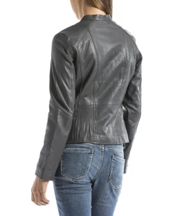 Veste en Cuir Alazeia gris foncé