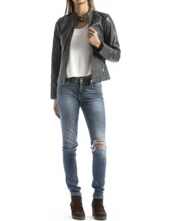 Veste en Cuir Alazeia gris foncé