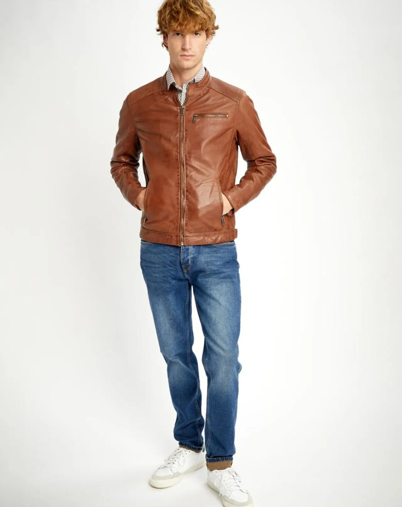 Veste en Cuir Alban cognac