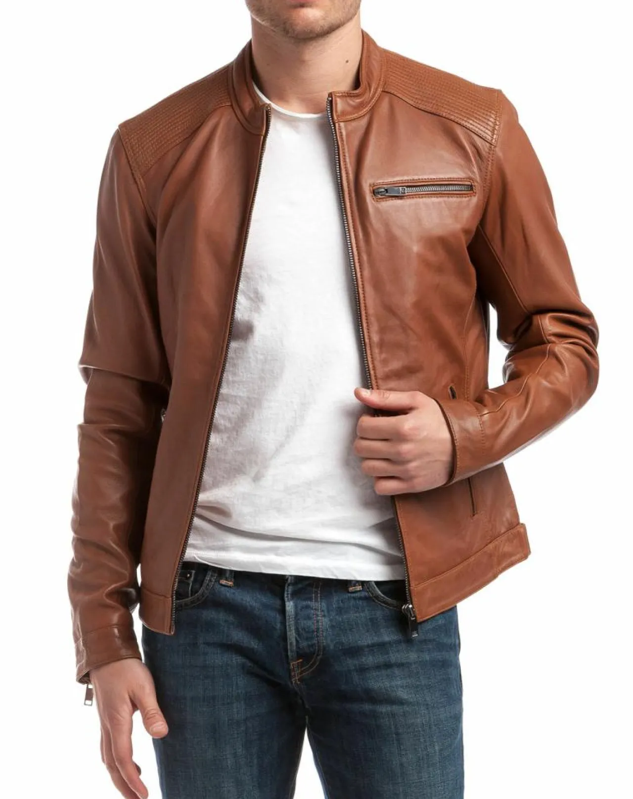 Veste en Cuir Alban cognac