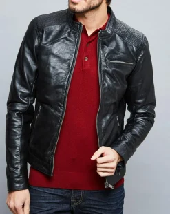 Veste en Cuir Alban noire