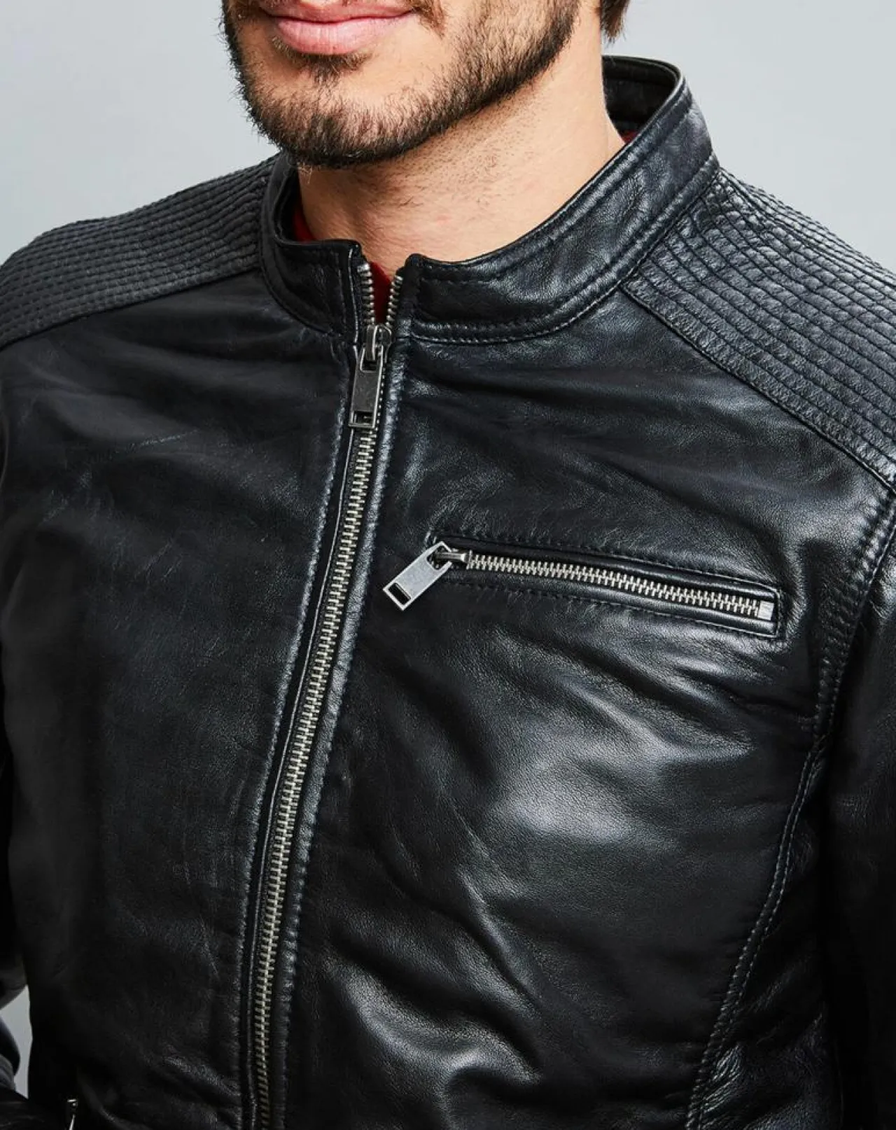 Veste en Cuir Alban noire