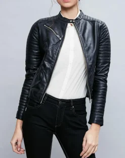 Veste en Cuir Alessia noire