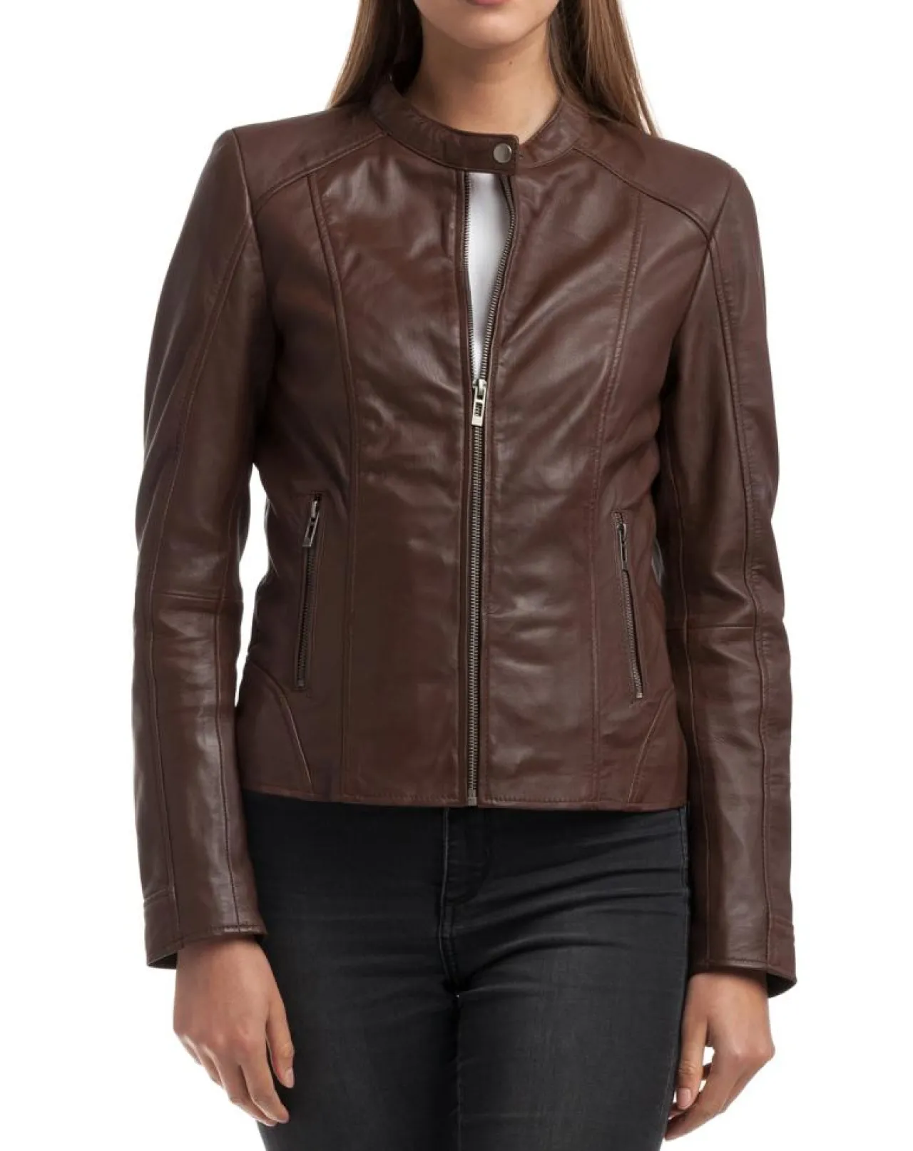 Veste en Cuir Angelina marron