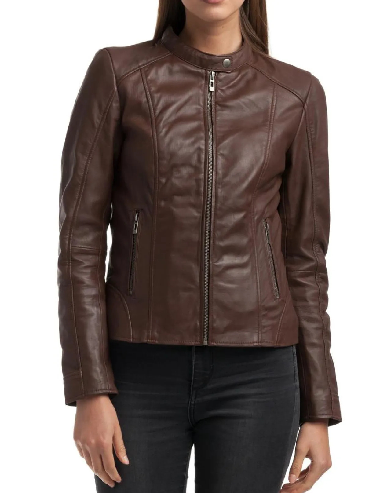 Veste en Cuir Angelina marron
