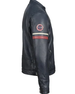 Veste en Cuir Bakary bleu marine