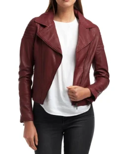 Veste en Cuir Barbara bordeaux