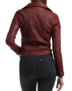 Veste en Cuir Barbara bordeaux
