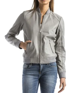 Veste en Cuir Benoue gris clair