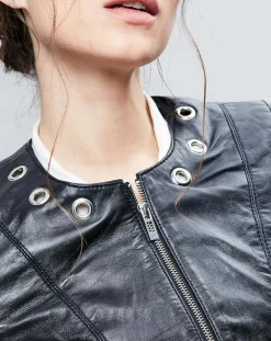 Veste en Cuir Cécile noire