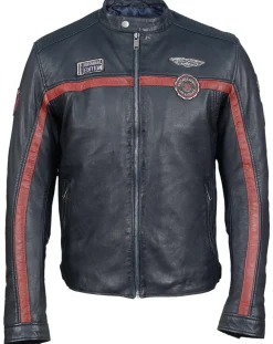 Veste en Cuir Christo bleu marine