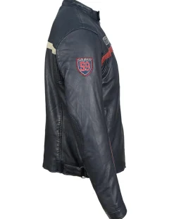 Veste en Cuir Christo bleu marine